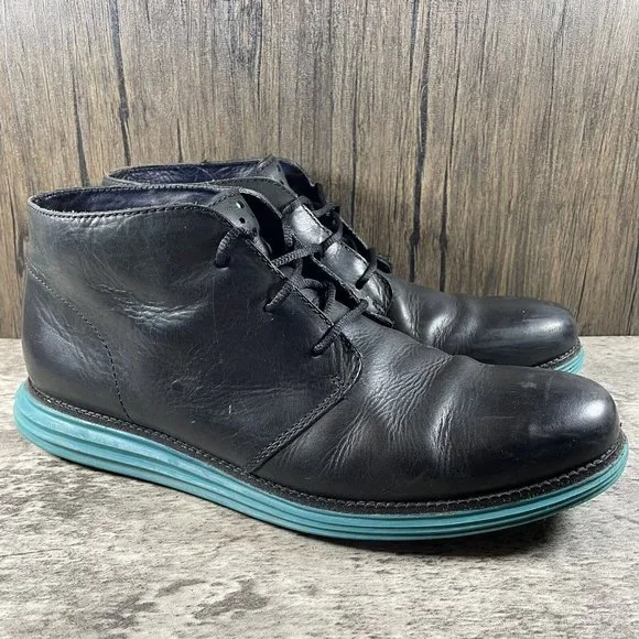 Cole Haan Lunargrand Chukka Leather Boot Casual C11721 Black Teal Mens Size 13 Cole Haan Lunargrand Chukka Boots Black Leather Teal Sole  main image 2